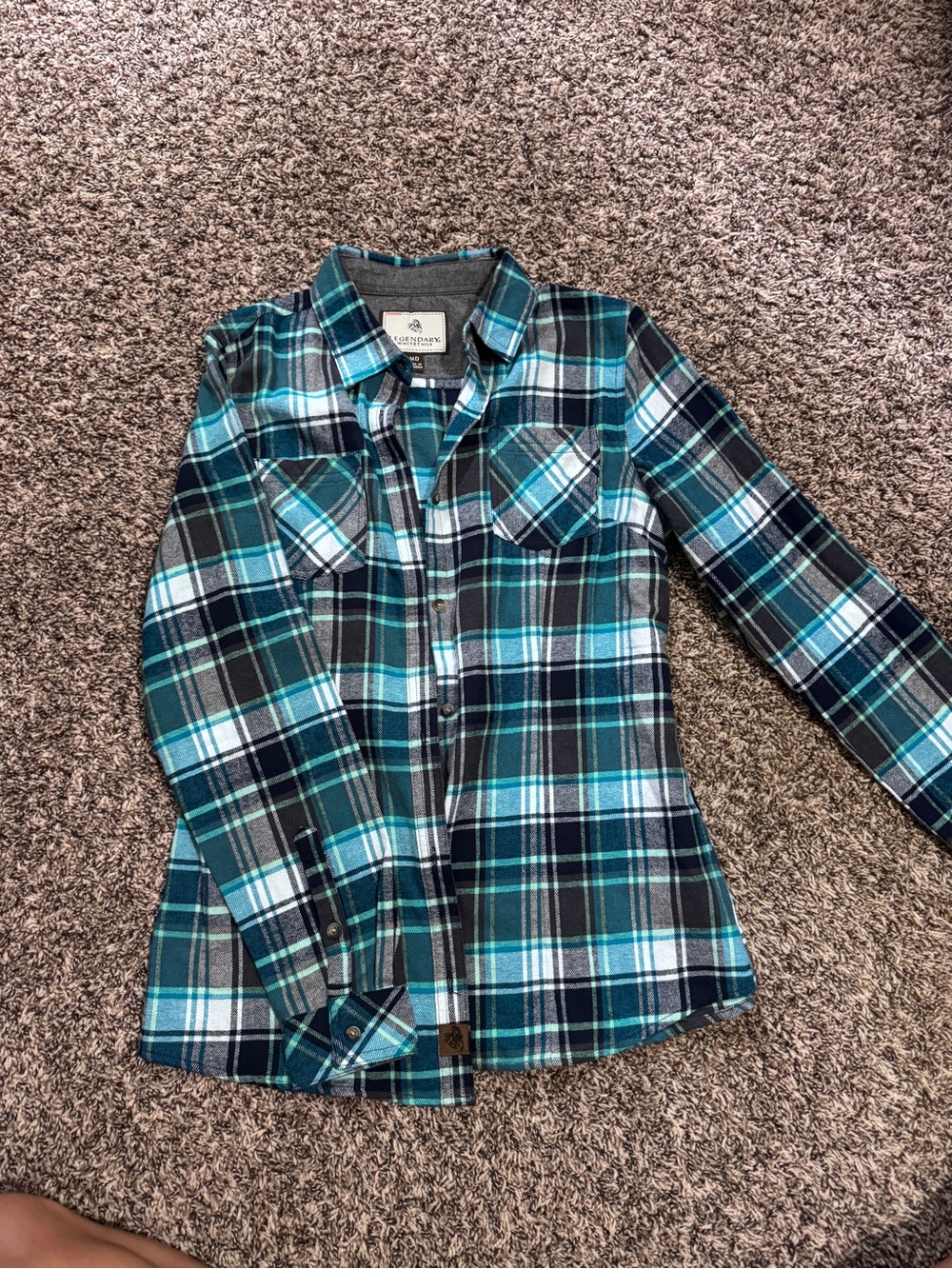 Legendary Whitetails Teal and White Plaid Button-Down Shirt